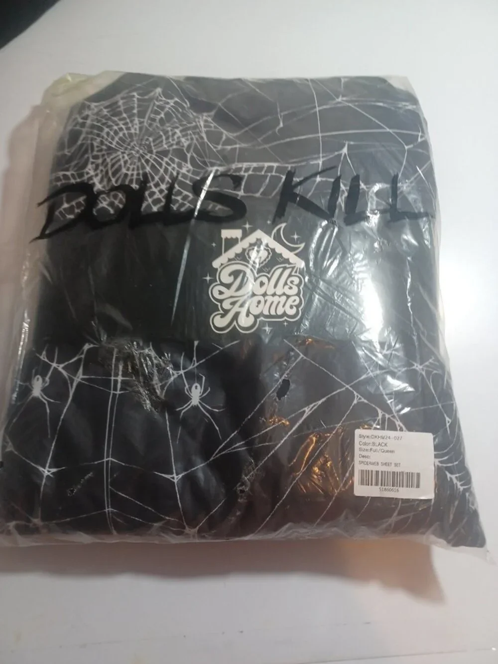 Dolls Kill Dolls Home Spider Webs Gothic Goth Halloween Sheet Set Black White